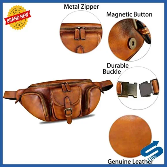 Genuine Leather Fanny Pack Crossbody Bag with Multiple Pockets